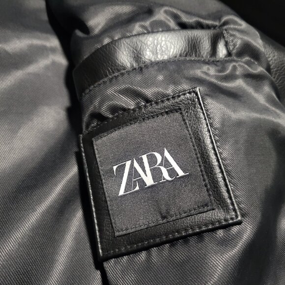ZARA Men's Moto Biker Jacket Faux Leather Black Brown Medium NWOT - Picture 7 of 15